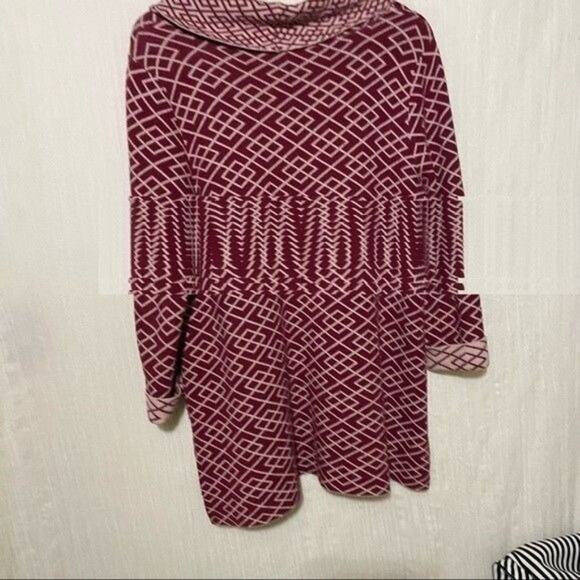 Anthropologie Moth Large Galena Sweater Red Cream Geometric Cowl Neck Alpaca - Picture 5 of 12